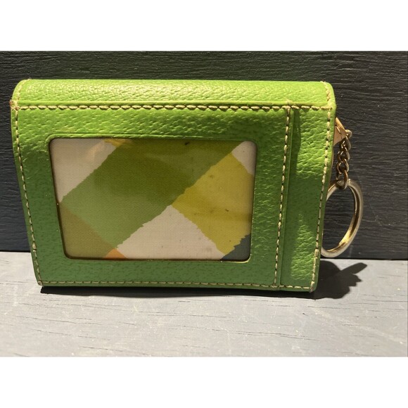KATE SPADE Wallet Clutch Purse Keychain Turnlock Card ID Key Case Green Leather - Picture 2 of 6